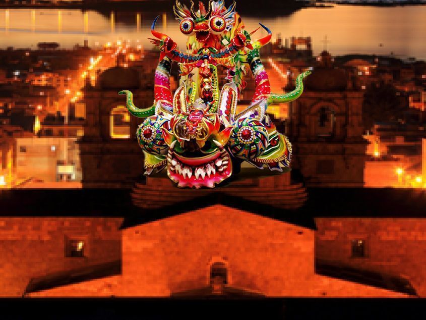 Jaime Valdez Carpio  Mascara de diablada  Mascara del Diablo Mayor en la danza de la Diablada en honor de la Virgen de la Candelaria - Puno - Perú